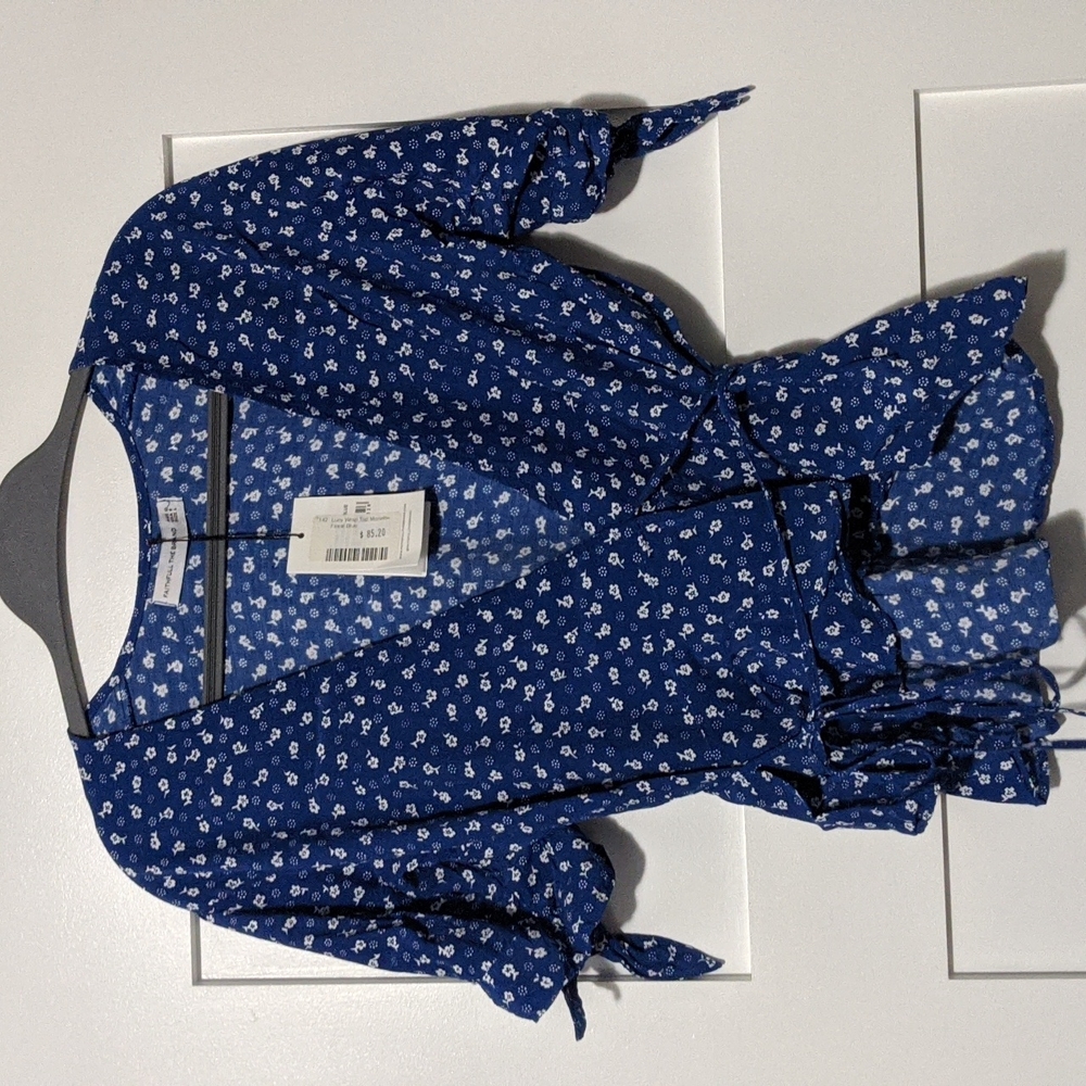 Floral Blue Wrap Top